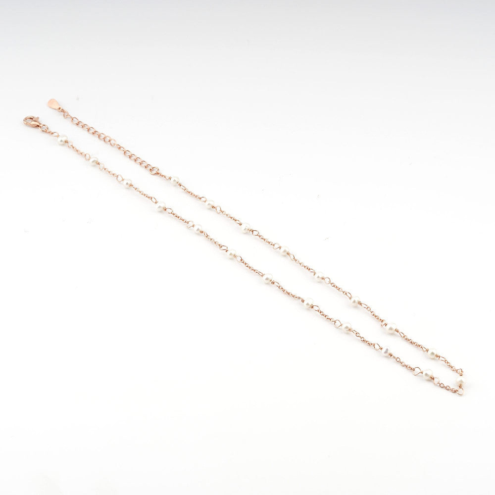 Collana Donna Cameo Italiano Argento Rosè 925 Girocollo Perle Bianche CCP45-R